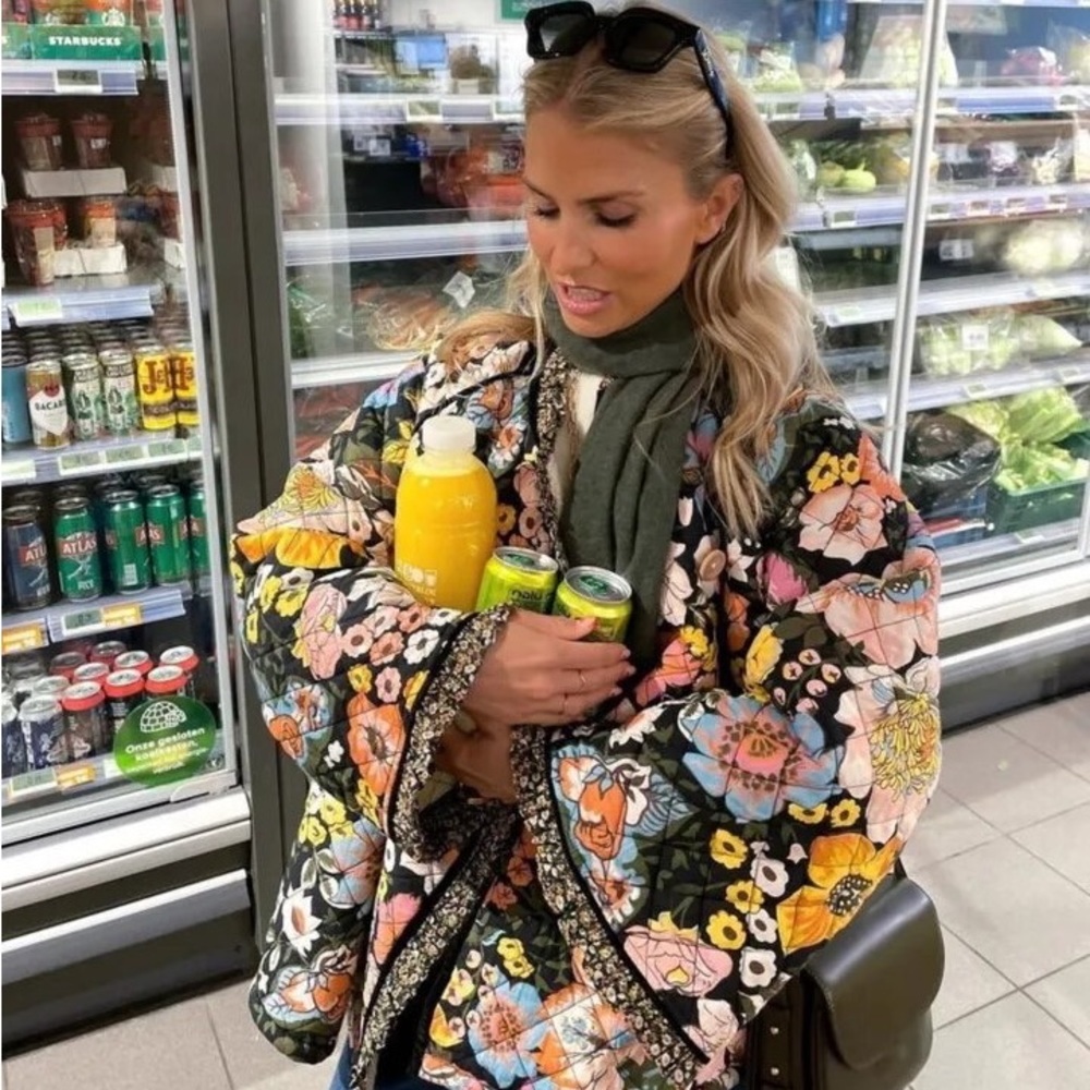 COPY - #27 Sherpa lined floral flower ruffled oversized bohemian coat boho mult…